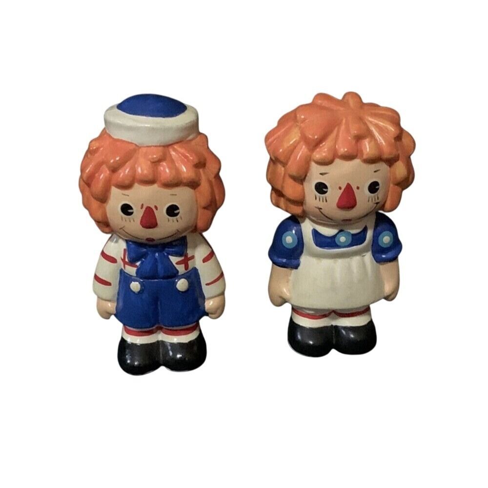 Vintage Norleans Japan Raggedy Ann & Andy Ceramic Figurines Blue Balloon Set 3 - Picture 2 of 6